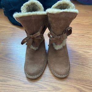 Womens Aldo Questa Tan Suede Leather Faux Fur Lined Winter Boots
